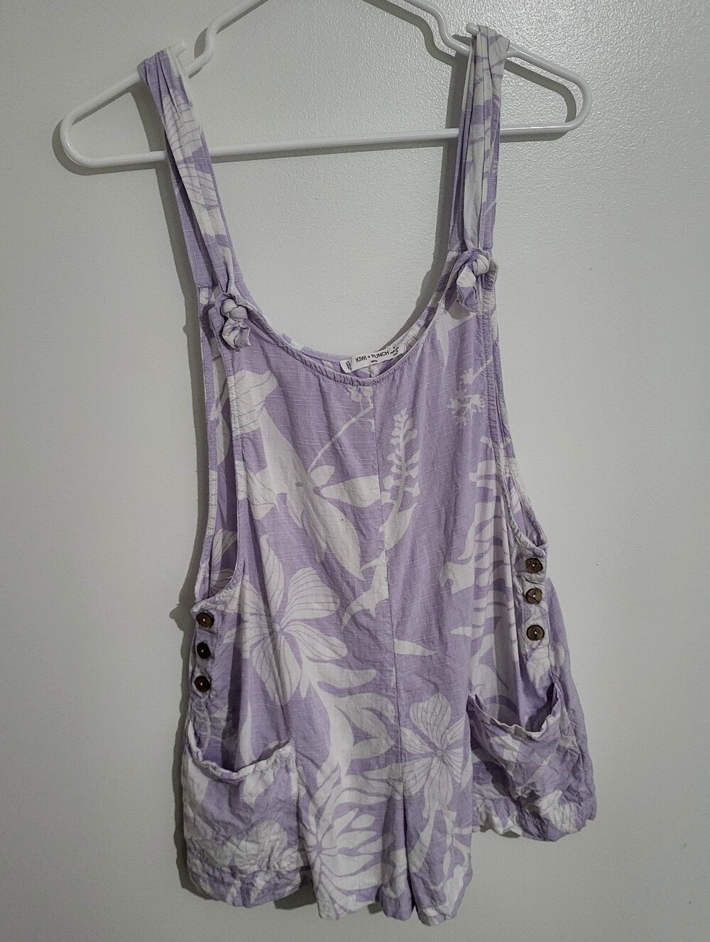 Kiwi + Punch 100% Cotton Purple White Floral Shortall Women Size S
